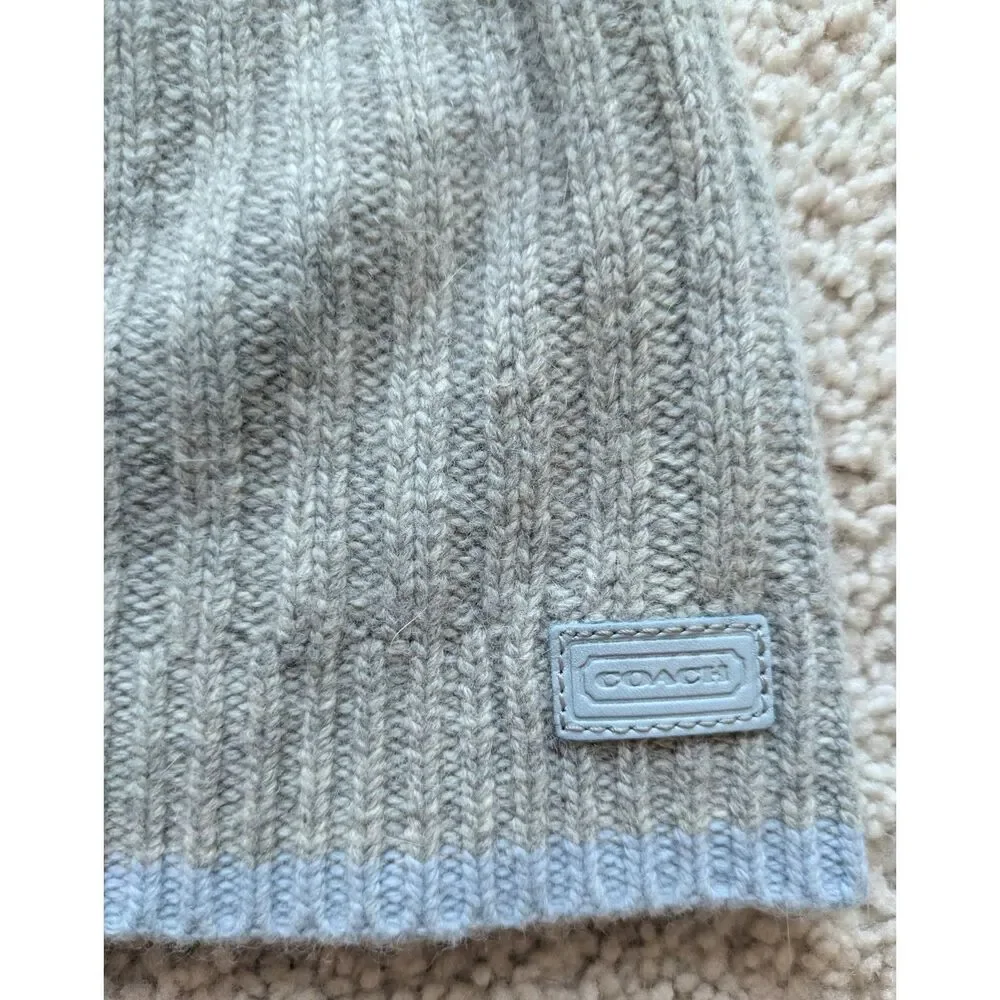 Coach Gray and Baby Blue Lambswool and Cashmere Blend Knit Beanie